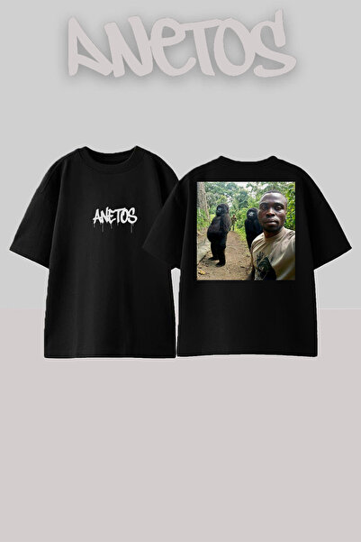 Anetos Μπλουζάκι Kankalar Design Back με τύπωμα Cotton Black oversized