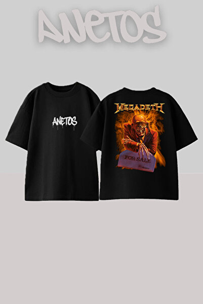 Anetos Megadeth 1 Design Back cu imprimeu Bumbac Negru supradimensionat tricou