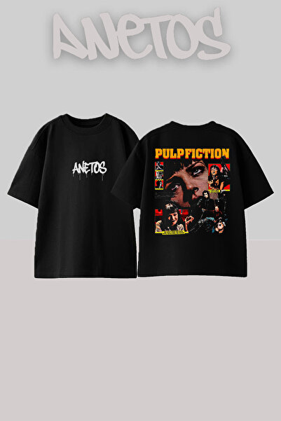 Anetos Μπλουζάκι Pulpfiction Design Back με τύπωμα Cotton Black oversized