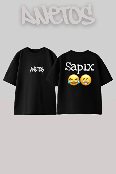 Anetos Μπλουζάκι Sapix Design Back με τύπωμα Cotton Black oversized