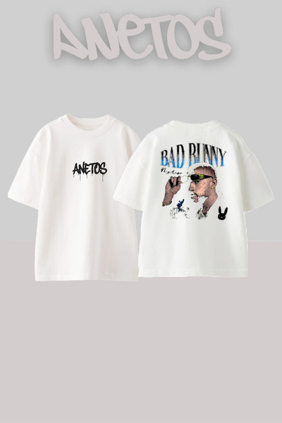 Anetos Μπλουζάκι Bad Bunny 7 Design Back με τύπωμα Cotton White oversized