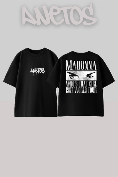 Anetos Madonna 9 Design Spate cu imprimeu Bumbac Negru supradimensionat tricou
