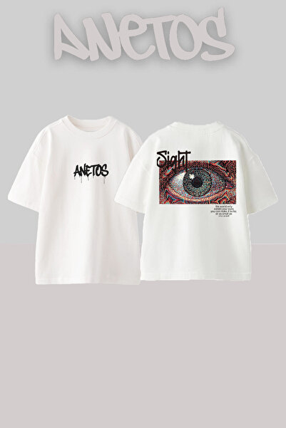 Anetos Μπλουζάκι Sight Goz Design Back με τύπωμα Cotton White oversized