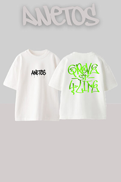 Anetos Grove Design Spate cu imprimeu Bumbac Alb supradimensionat tricou