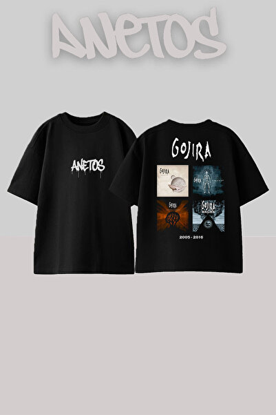 Anetos Gojıra 12 Design Spate cu imprimeu Bumbac Negru supradimensionat tricou