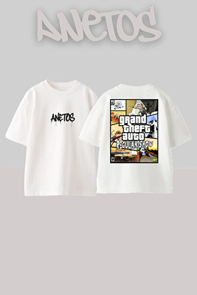 Anetos GTA Regular Show Design Rucsac cu imprimeu Bumbac Alb supradimensionat...