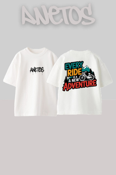 Anetos Μπλουζάκι Ride 4 Design Back με τύπωμα Cotton White oversized