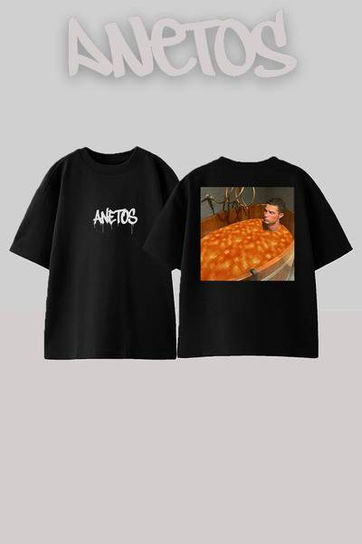 Anetos Rucsac Ronaldo Lava Design cu imprimeu Bumbac Negru supradimensionat tricou