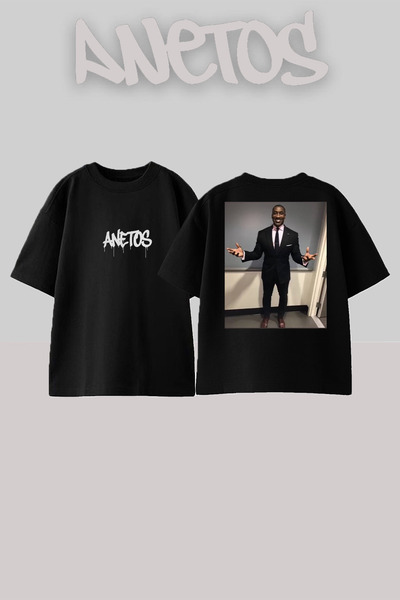 Anetos Nu știu Design Sırt cu imprimeu Pamuk Siyah supradimensionat tricou