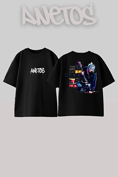 Anetos تي شيرت نيرفانا 2 بتصميم ظهر مطبوع من القطن باللون الأسود مقاس كبير