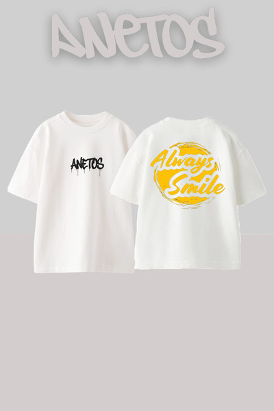 Anetos Always Smile Design Spate cu imprimeu Bumbac Alb supradimensionat tricou