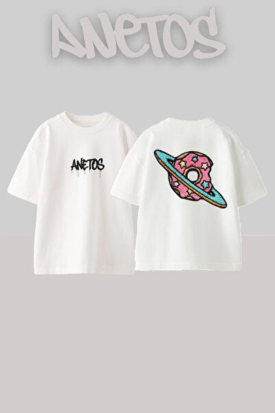 Anetos Μπλουζάκι Donat Saturn Σχεδίαση Πίσω Με Τύπωμα από Βαμβάκι Λευκό Oversize