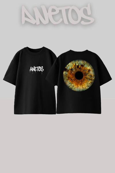 Anetos Eyes 1 Design Spate cu imprimeu Bumbac Negru supradimensionat tricou