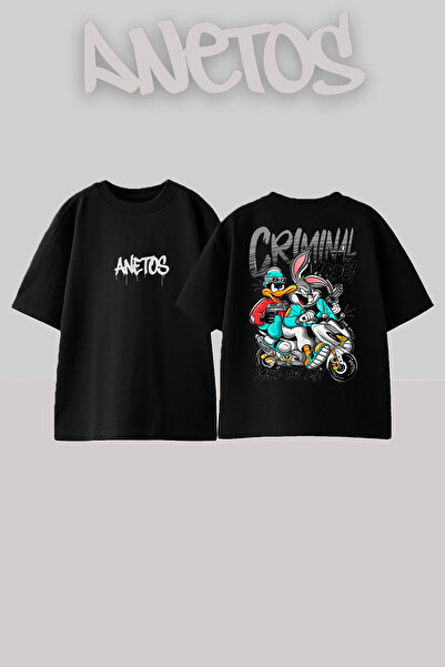 Anetos Crımınal Tom Design Rucsac cu imprimeu Bumbac Negru supradimensionat t...