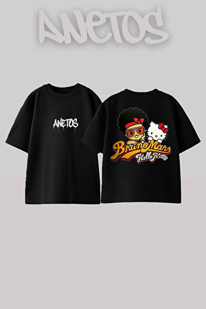 Anetos Бруно Марс Hello Kitty дизайн, отпечатан на гърба, памучна черна тенис...