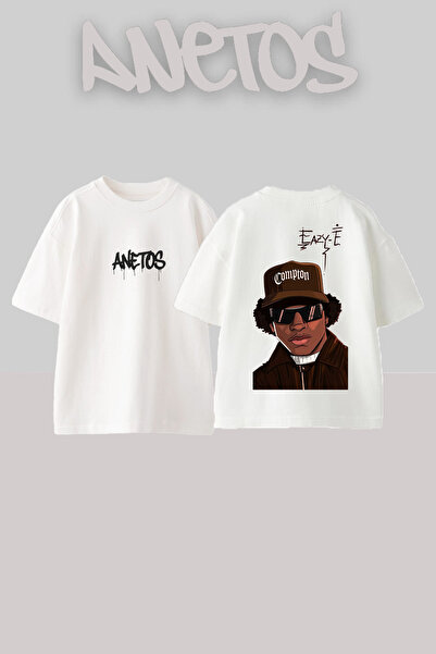 Anetos Eazy 1 Design Spate cu imprimeu Bumbac Alb supradimensionat tricou