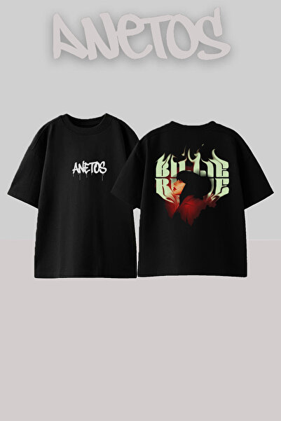 Anetos Μπλουζάκι Billie Eilish 1 Σχέδιο Πίσω Βαμβακερό Μαύρο Oversize μπλουζάκι