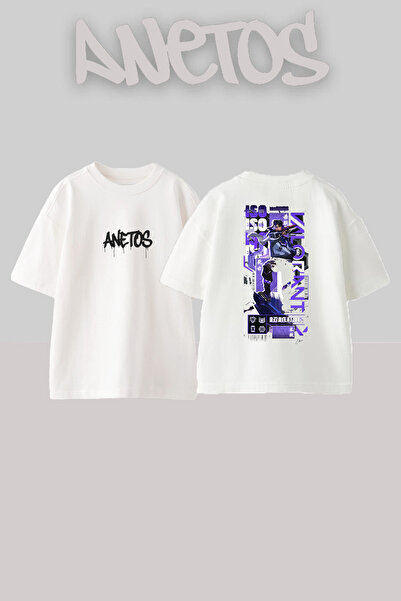 Anetos Tricou Iso Design B cu imprimeu Bumbac Alb O supradimensionat