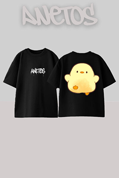 Anetos Μπλουζάκι Civciv Design Back με τύπωμα Cotton Black oversized