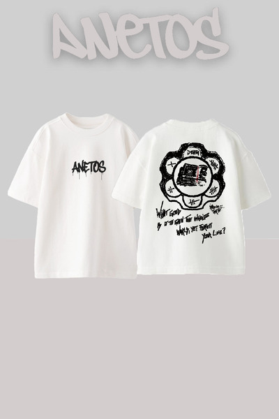 Anetos Marcio iırote Design Spate cu imprimeu Bumbac Alb supradimensionat tricou