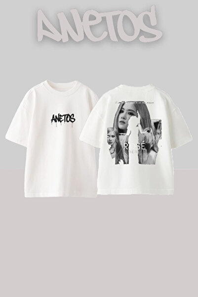 Anetos Blackpink Rose 5 Design Cu Imprimeu Pe Spate Tricou Supradimensionat A...