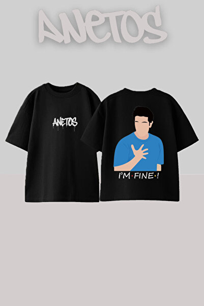 Anetos Im Fine Design Spate cu imprimeu Bumbac Negru supradimensionat tricou