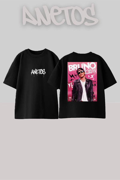 Anetos Bruno Mars 20 Design Spate cu imprimeu Bumbac Negru supradimensionat t...