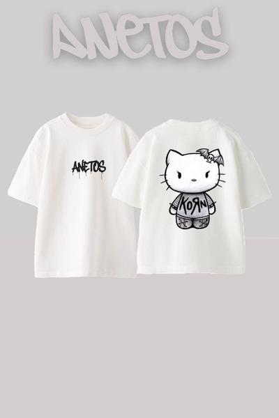 Anetos Korn 12 Design Back cu imprimeu Bumbac Alb supradimensionat tricou