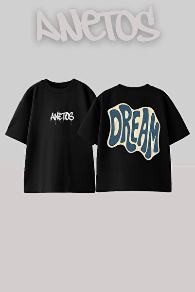 Anetos Dream Design Spate cu imprimeu Bumbac Negru supradimensionat tricou