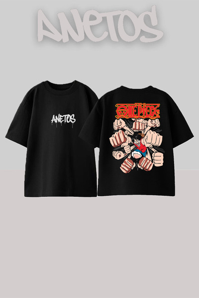 Anetos Μπλουζάκι One Piece Σχεδίαση Φοριατός Με Πίσω Τύπωμα Μάλλινο Μαύρο Ove...