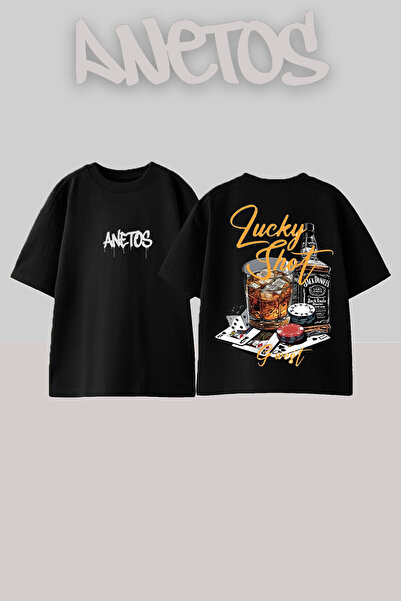 Anetos Μπλουζάκι Lucky Shot Design Back Printed Βαμβακερό Μαύρο Oversize T-shirt