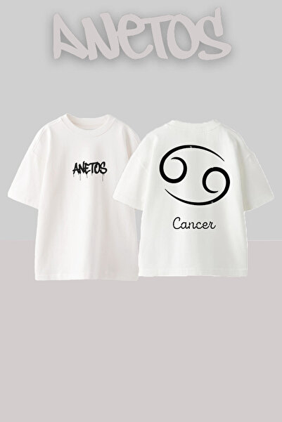 Anetos Cencet Design Spate cu imprimeu Bumbac Alb supradimensionat tricou