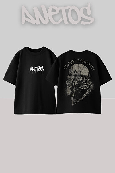 Anetos Black Sabbath 18 Design Spate cu imprimeu Bumbac Negru supradimensiona...