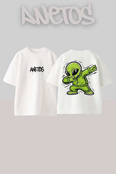 Anetos Dep Alien Design Rucsac cu imprimeu Bumbac Alb supradimensionat tricou