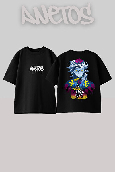 Anetos Doma Design Spate cu imprimeu Bumbac Negru supradimensionat tricou