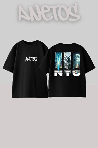 Anetos Μπλουζάκι Ntc Design Back με τύπωμα Cotton Black oversized