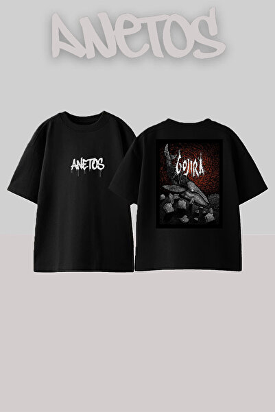 Anetos Ad Dc 11 Design Rucsac cu imprimeu Bumbac Negru supradimensionat tricou