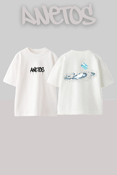 Anetos Milk Galaxy Design Back Printed Cotton White Oversize T-Shirt