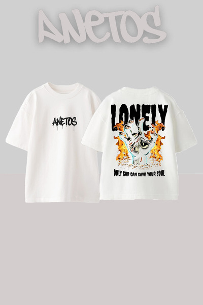 Anetos Lonely Design ranac Štampano Pamuk beli Oversize kroj T-shirt