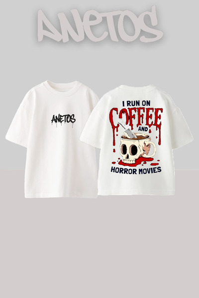 Anetos Μπλουζάκι Coffee 1 Design Back με τύπωμα Cotton White oversized