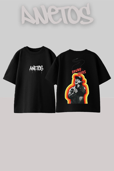 Anetos Bruno Mars 12 Design Spate cu imprimeu Bumbac Negru supradimensionat t...