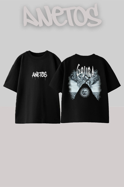 Anetos Gojıra 10 Design Spate cu imprimeu Bumbac Negru supradimensionat tricou