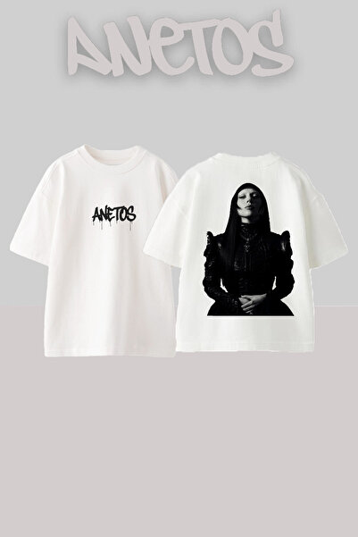 Anetos تي شيرت ليدي غاغا 5 بتصميم مطبوع على الظهر من القطن الأبيض مقاس كبير