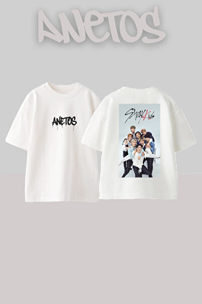 Anetos Μπλουζάκι Stray Kids 1 Design Back με τύπωμα Cotton White oversized
