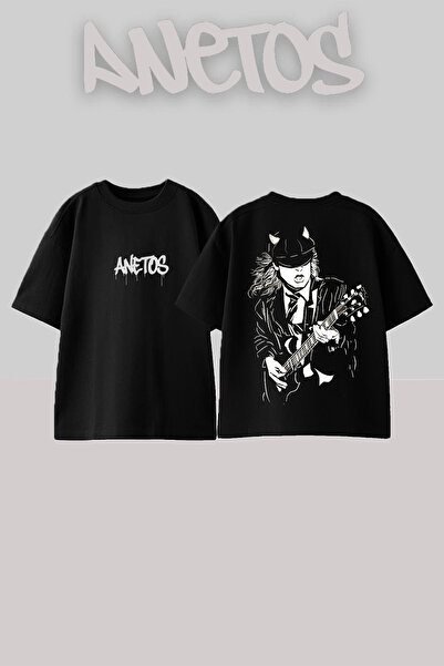 Anetos Ad Dc 9 Design Spate cu imprimeu Bumbac Negru supradimensionat tricou