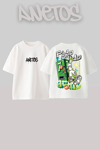 Anetos Fido Dido Design Rucsac cu imprimeu Bumbac Alb supradimensionat tricou