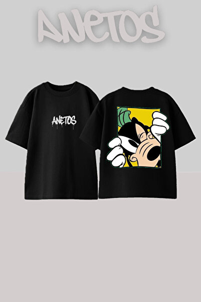 Anetos Cartoon Kopek Design Rucsac cu imprimeu Bumbac Negru supradimensionat ...