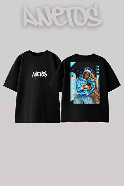 Anetos Μπλουζάκι Russ 1 Design Back με τύπωμα Cotton Black oversized