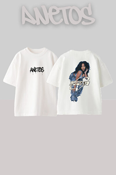 Anetos Μπλουζάκι R2A Design Back με τύπωμα Cotton White oversized