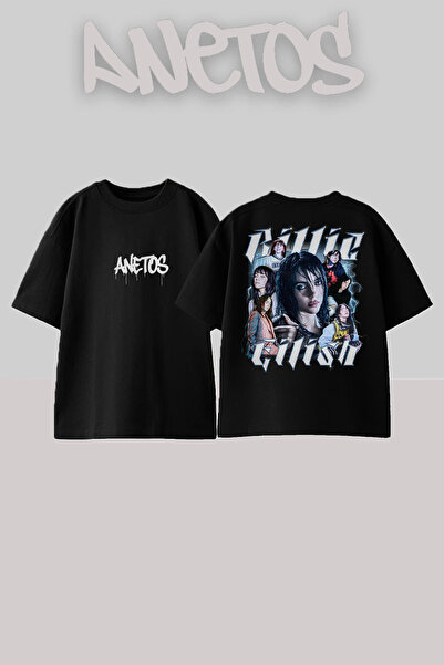 Anetos تي شيرت بيلي إيليش 14 بتصميم مطبوع على الظهر من القطن باللون الأسود مق...